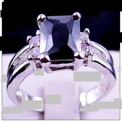 Ladies Elegant White Gold Filled Ring with Black Sapphire (Size 7)